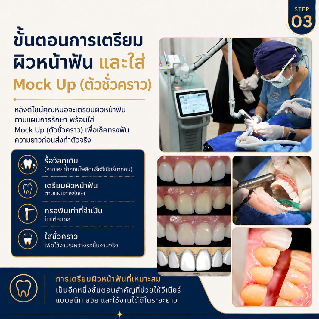 ขั้นตอนการทำวีเนียร์ ขั้นตอนที่ 3 เตรียมผิวหน้าฟันและใส่ Mock Up