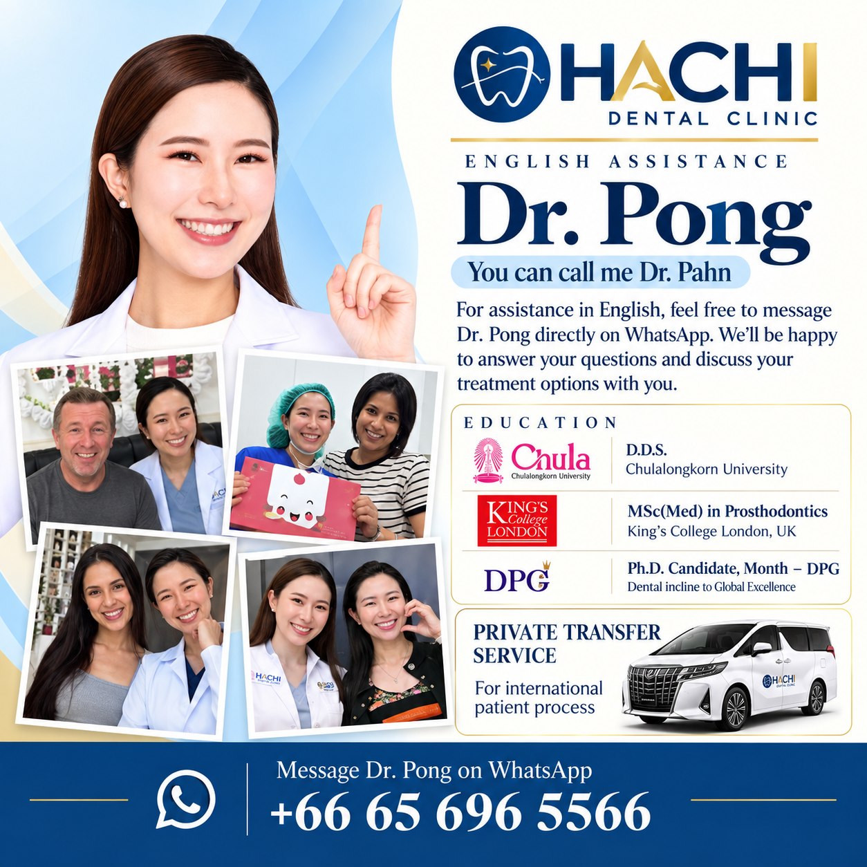 HACHI Dental Clinic English Assistance - Dr. Pong contact card
